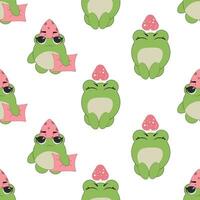 Vector seamless pattern of flat hand drawn frog face head isolated on white background