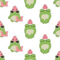 Vector seamless pattern of flat hand drawn frog face head isolated on white background