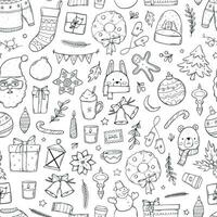 Christmas seamless pattern with doodles for coloring pages, wrapping paper, scrapbooking, stationary, wallpaper, prints, etc. Xmas monochrome repeat pattern. EPS 1 vector