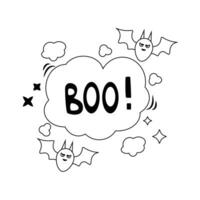 Halloween cartoon elements and lettering. Boo. Line art. vector