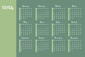 Calendar 2024 year. Week starts on Sunday. Design for planner, printing, stationery, organizer. vector