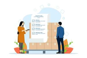 Inventory control illustration concept. warehouse management, organize and record incoming and outgoing goods. Illustration for website, landing page, mobile app, poster and banner. vector