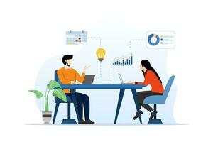 business team group conference meeting concept working for project planning and brainstorming, analysis, business people and monitoring marketing report chart dashboard monitor. vector illustration.