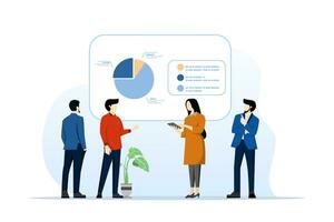 business team group conference meeting concept working for project planning and brainstorming, analysis, business people and monitoring marketing report chart dashboard monitor. vector illustration.