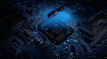 Circuit board background with abstract technology chip processor. Central Computer Processors CPU concept. Motherboard digital chip. Technology science background. Generative AI photo