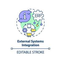 editable externo sistemas integración icono concepto, aislado vector, empresa recurso planificación Delgado línea ilustración. vector