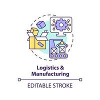 Editable logistics and manufacturing icon concept, isolated vector, enterprise resource planning thin line illustration. vector