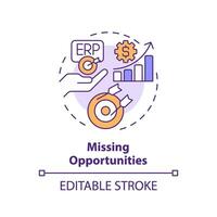 Editable missing opportunities icon concept, isolated vector, enterprise resource planning thin line illustration. vector