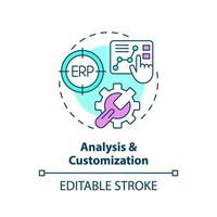 Editable analysis and customization icon concept, isolated vector, enterprise resource planning thin line illustration. vector