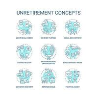 2D editable icons set representing unretirement concepts, isolated vector, thin line blue illustration. vector