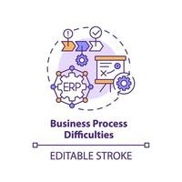 Editable business process difficulties icon concept, isolated vector, enterprise resource planning thin line illustration. vector