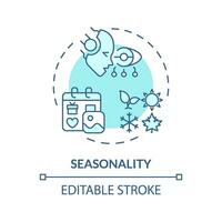 Editable seasonality icon concept, isolated vector, AI for SEO blue thin line illustration. vector