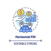 Editable horizontal FDI icon, isolated vector, foreign direct investment thin line illustration. vector