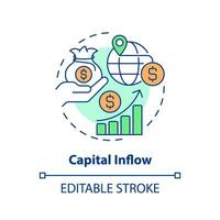 Editable capital inflow icon, isolated vector, foreign direct investment thin line illustration. vector