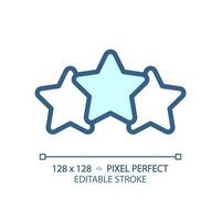 Three stars pixel perfect RGB color icon. Product and service rating. Positive ranking symbol. Customer opinion performance. Isolated vector illustration. Simple filled line drawing. Editable stroke
