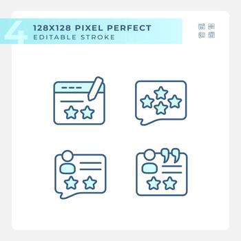 Leave comments with feedbacks pixel perfect RGB color icons set. Write review on service on line. Isolated vector illustrations. Simple filled line drawings collection. Editable stroke