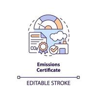 Editable emissions certificate concept, isolated vector, thin line icon representing carbon border adjustment. vector