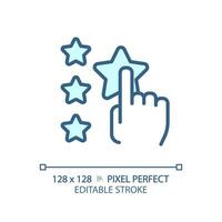 Assess pixel perfect RGB color icon. User leaving feedback about service. Experience sharing online. Product quality. Isolated vector illustration. Simple filled line drawing. Editable stroke