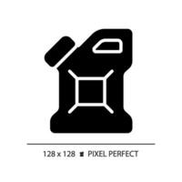 Jerrycan black glyph icon. Plastic canister. Jerry can. Motor oil bottle. Fuel container. Diesel can. Refueling car. Silhouette symbol on white space. Solid pictogram. Vector isolated illustration