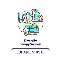 Editable diversify energy sources concept, isolated vector, thin line icon representing carbon border adjustment. vector