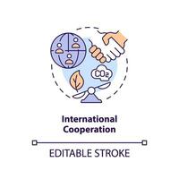 Editable international cooperation concept, isolated vector, thin line icon representing carbon border adjustment. vector