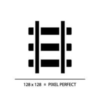 Rails pixel perfect black glyph icon. Railroad track. Railway infrastructure. Train route. Civil engineering. Silhouette symbol on white space. Solid pictogram. Vector isolated illustration