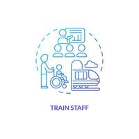 Train staff blue gradient concept icon. Cultural sensitivity. Disability assistance. Travel experience. Customer service abstract idea thin line illustration. Isolated outline drawing vector