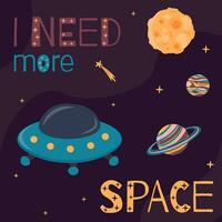 Background with cute spaceship, planets and moon in cartoon style. vector