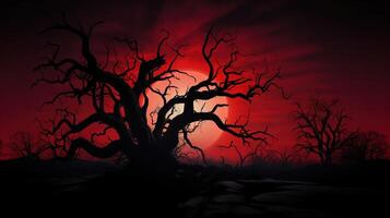 Silhouette dead tree at night for Halloween background. photo