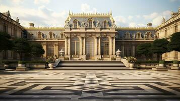 jardín y fachada de el palacio de versalles hermosa jardines al aire libre cerca París, Francia. el palacio Versalles estaba un real castillo y estaba adicional a el la unesco lista. generativo ai foto