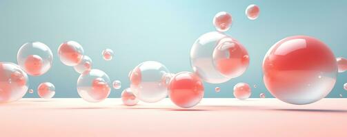 Floating spheres 3d rendering empty space for product show on pastel background. Generative AI photo