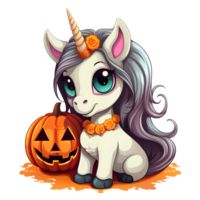 unicorn halloween pumpkin ai generative png