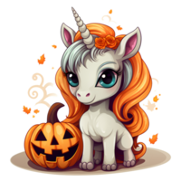 unicorn halloween pumpkin ai generative png