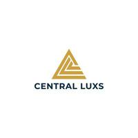 The abstract initials of the CL or LC logo are unique triangles in gold color isolated in a white background applied for the Home Furnishing business logo design inspiration template vector