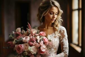 Wedding bouquet in the hands of the bride. photo