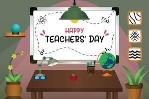 Vector Template Happy Teachers' Day With Classroom Themes Illustration V4