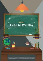 Poster Template Happy Teachers' Day With Classroom Themes Illustration vector