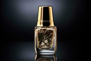 Golden nail polish bottle. photo