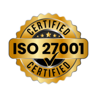 Golden ISO 27001 Certified Badge Or Information Security Management System, ISO 27001  Icon, Rubber Stamp, Seal, Label, Emblem, With Check Mark, Glossy And Golden Badge Transparent png