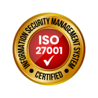 Golden ISO 27001 Certified Badge Or Information Security Management System, ISO 27001  Icon, Rubber Stamp, Seal, Label, Emblem, With Check Mark, Glossy And Golden Badge Transparent png
