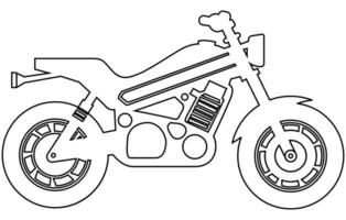 Vector line art motorcycle for concept design. Sport bike black contour outline sketch illustration isolated on white background. Stroke without fill.