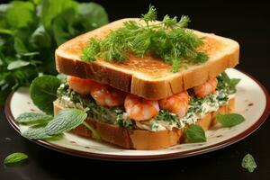 Delicious sandwiches with shrimps. photo