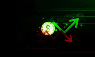 Financial chart with dollar decrease in money arrow graph and world map in stock market on  green and red color background concept innovation background, vector design