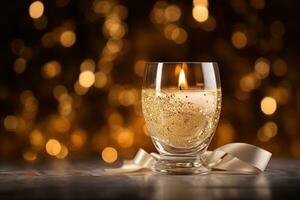 Decorative scent candle in glass at event celebration photo