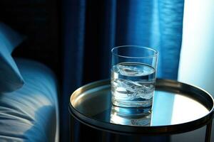 un vaso de agua servido en mesa. foto