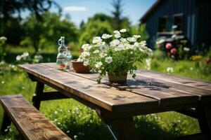 Picnic table in the garden photo