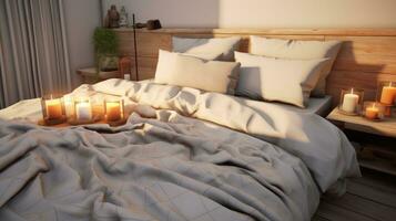 doble cama con funda Nordica y cojines y decoraciones foto
