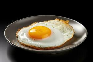 Fresco gastrónomo comida frito huevo en lámina. foto