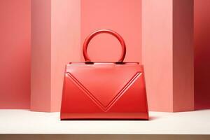 Red female leather bag photo