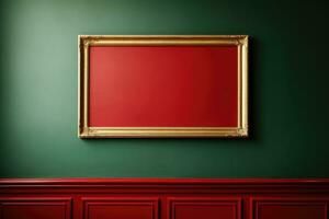 Picture frame on green paint wall photo